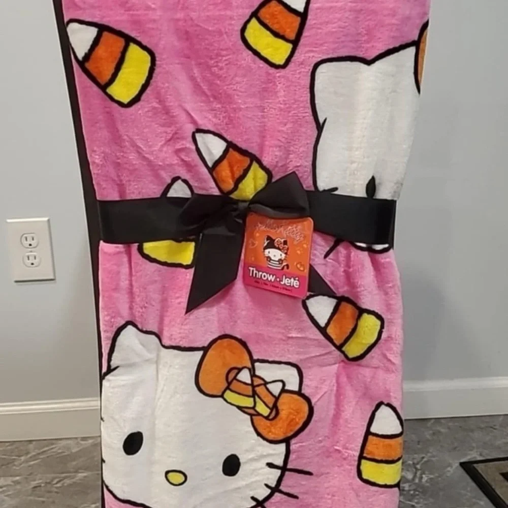 Hello Kitty Pink Candy Corn Throw Blanket